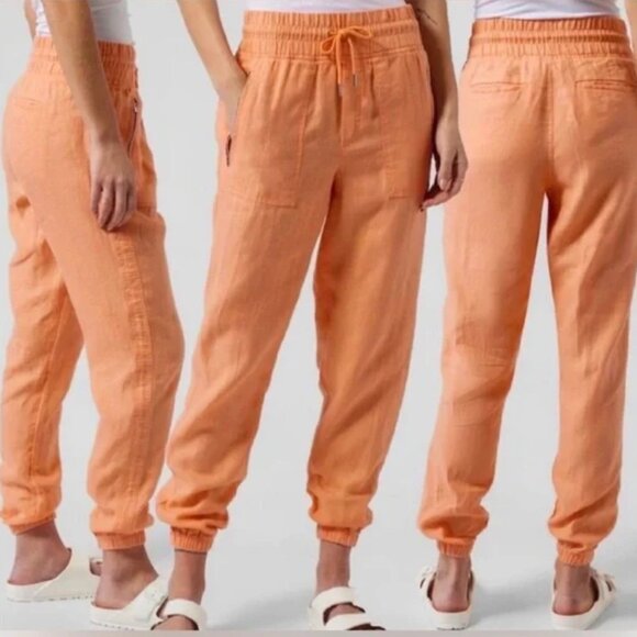 NWT ATHLETA Cabo Linen Jogger Pants Women's Size 14 Peach 530642 Soft Cozy Warm - Picture 1 of 9